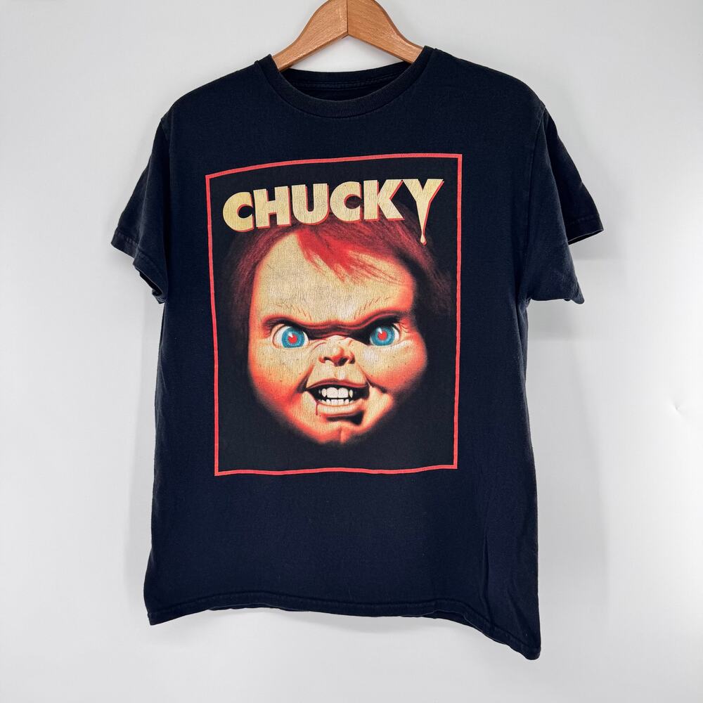 Chucky Horror T-Shirt Men's M Black Big Face Graphic Universal Licensed